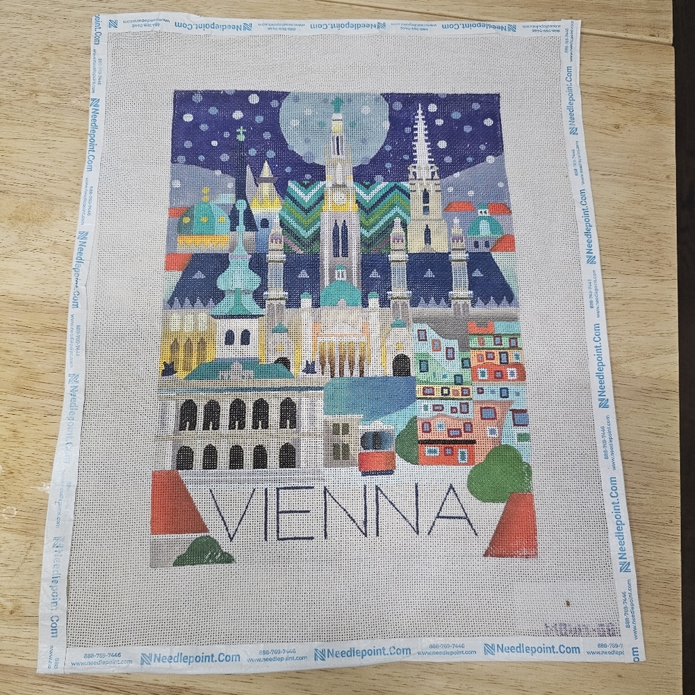 Hand painted needlepoint Canvas World Travel Poster Vienna Needlepoint 18 Mesh